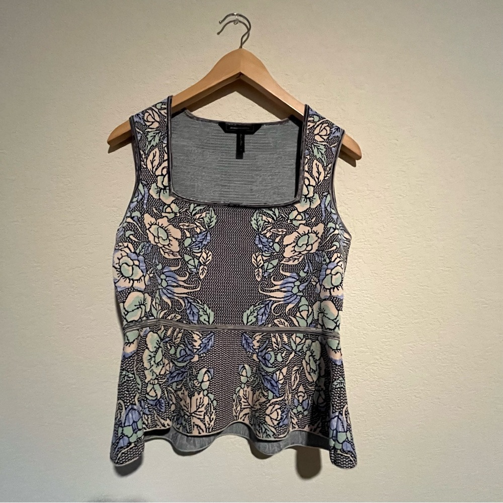 BCBGMaxAzria Alonya Floral Peplum Top SZ M - Picture 2 of 8
